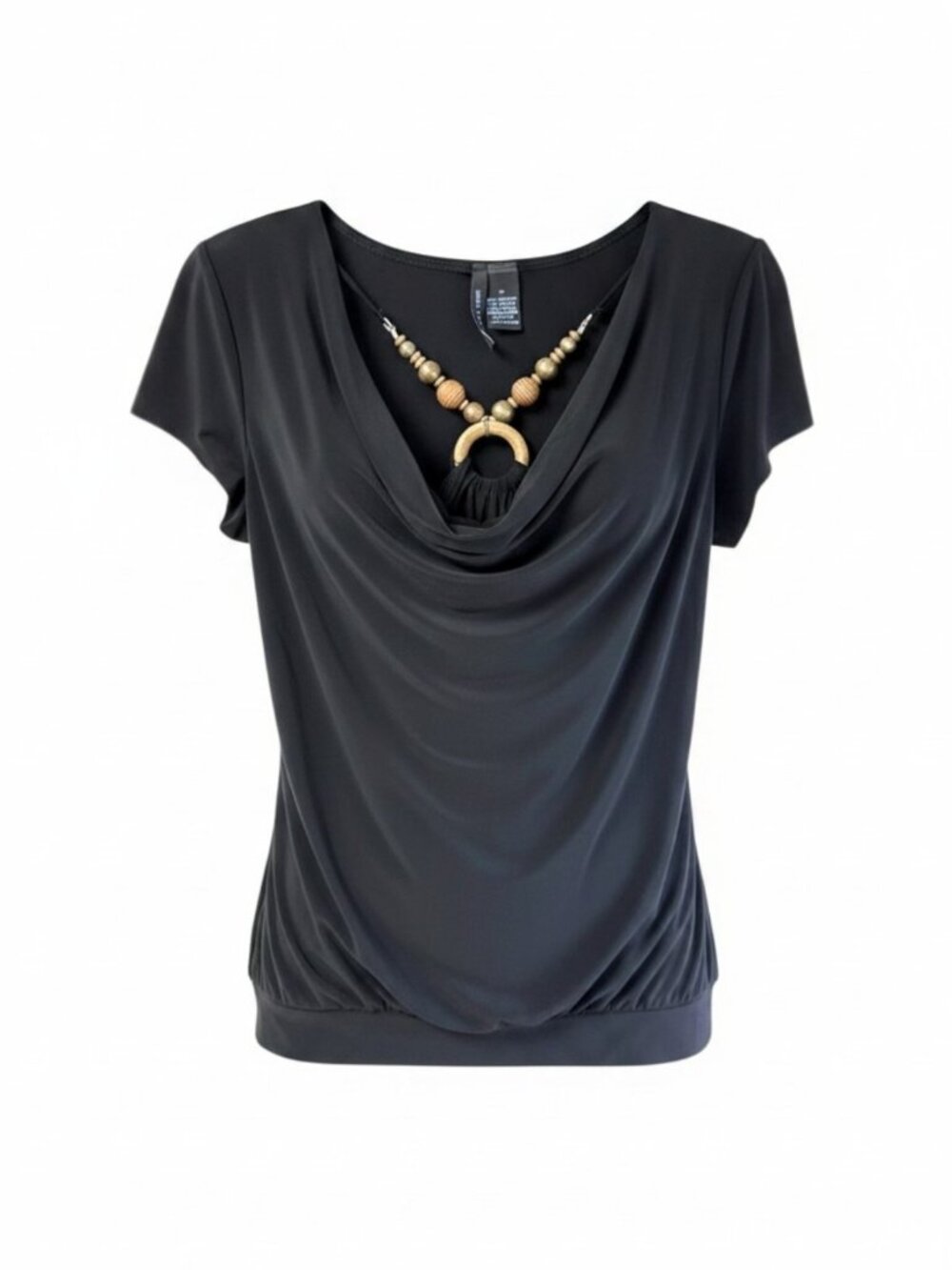 Saint Tropez West‎ Black Built In Bead Necklace Flutter Sleeve Top